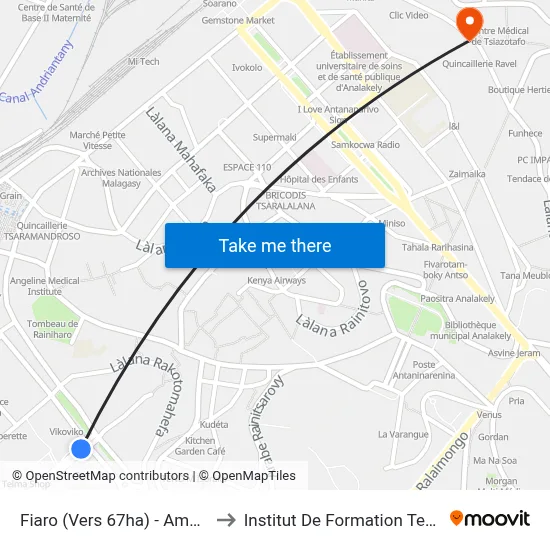 Fiaro (Vers 67ha) - Ampefiloha to Institut De Formation Technique map