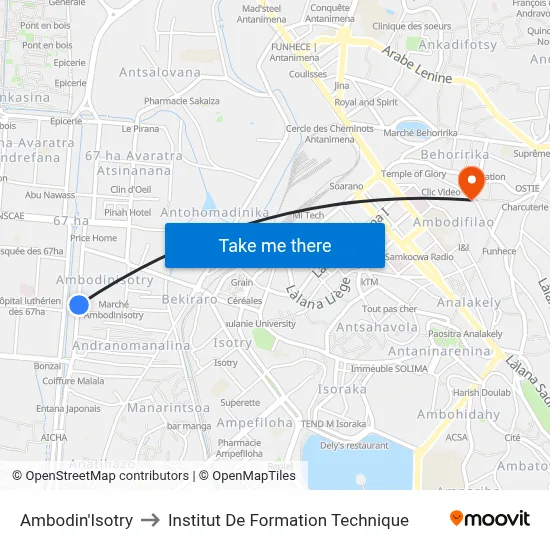 Ambodin'Isotry to Institut De Formation Technique map