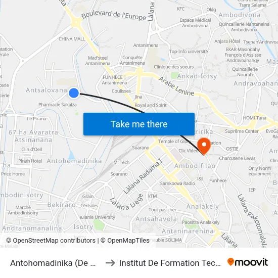Antohomadinika (De Anosy) to Institut De Formation Technique map
