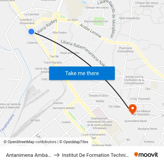 Antanimena Ambany to Institut De Formation Technique map