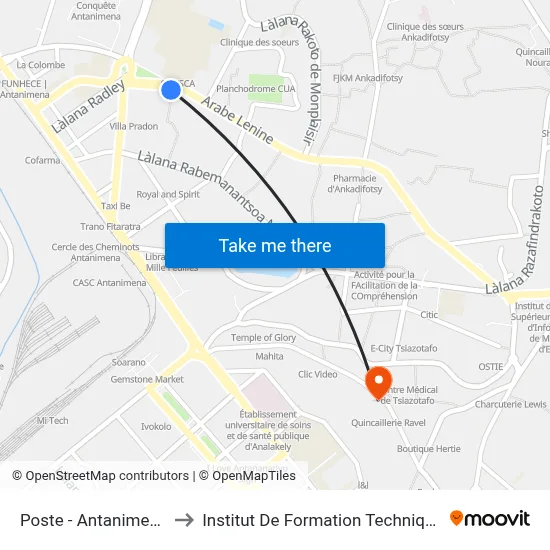Poste - Antanimena to Institut De Formation Technique map