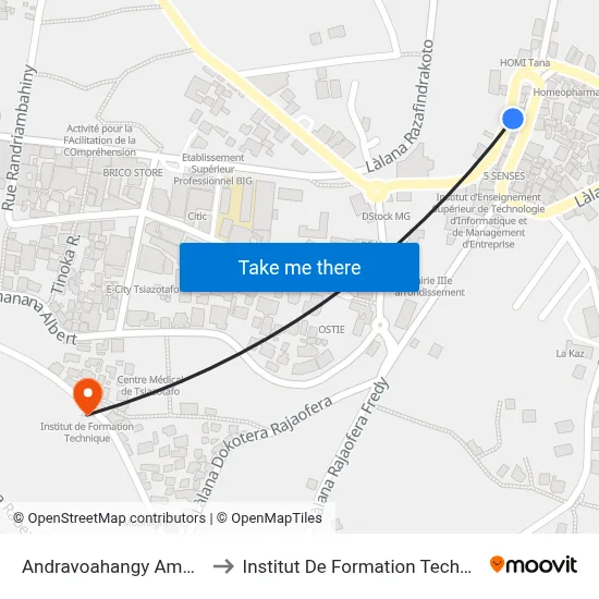 Andravoahangy Ambony to Institut De Formation Technique map