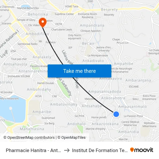 Pharmacie Hanitra - Antsakaviro to Institut De Formation Technique map