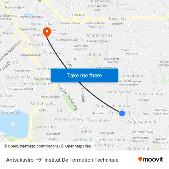 Antsakaviro to Institut De Formation Technique map