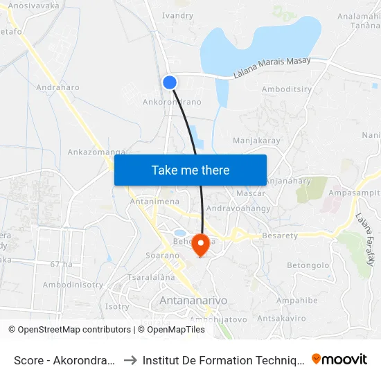 Score - Akorondrano to Institut De Formation Technique map