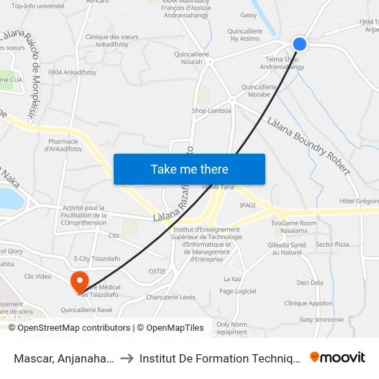 Mascar, Anjanahary to Institut De Formation Technique map