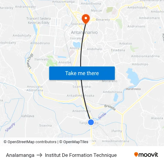 Analamanga to Institut De Formation Technique map