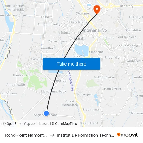 Rond-Point Namontana to Institut De Formation Technique map