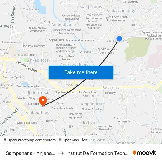 Sampanana - Anjanahary to Institut De Formation Technique map