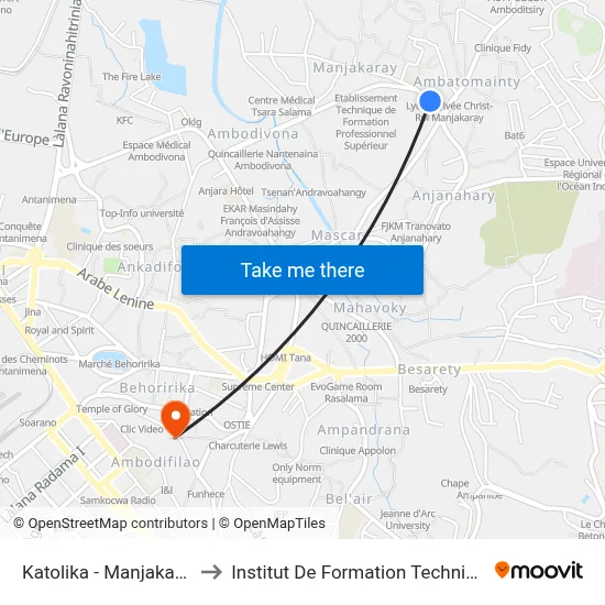 Katolika - Manjakaray to Institut De Formation Technique map