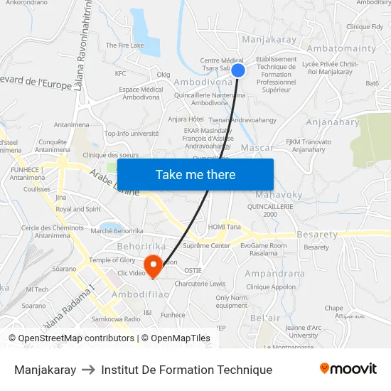 Manjakaray to Institut De Formation Technique map