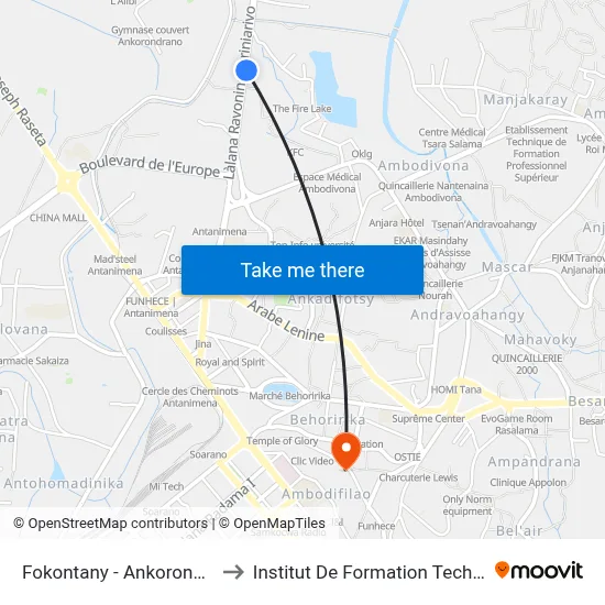 Fokontany - Ankorondrano to Institut De Formation Technique map