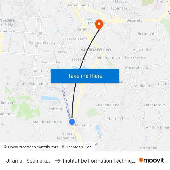 Jirama - Soanierana to Institut De Formation Technique map