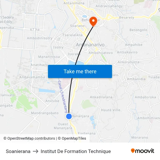 Soanierana to Institut De Formation Technique map