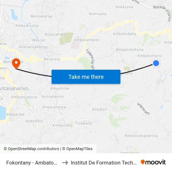 Fokontany - Ambatomaro to Institut De Formation Technique map