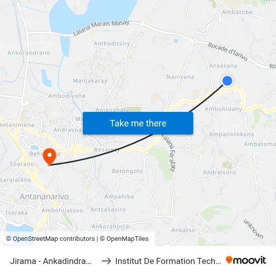 Jirama - Ankadindramamy to Institut De Formation Technique map