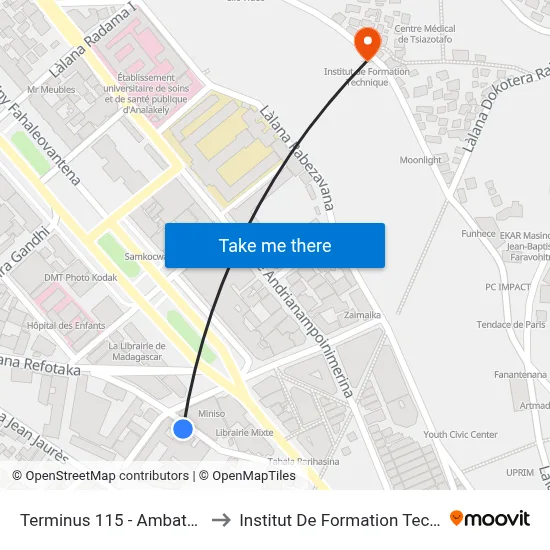 Terminus 115 - Ambatomena to Institut De Formation Technique map
