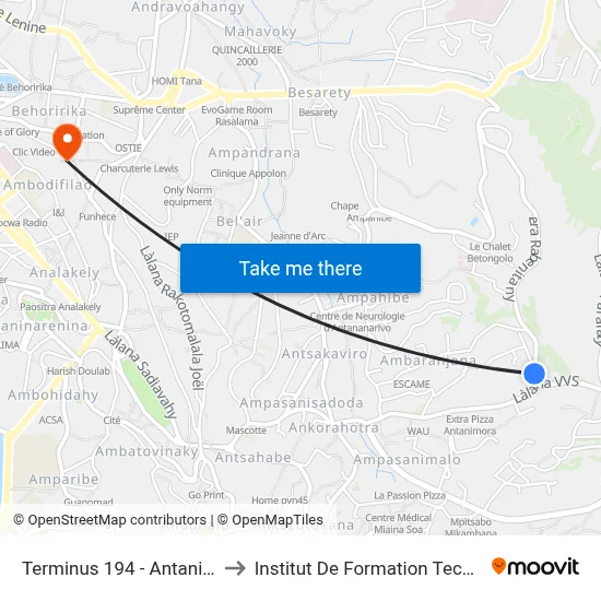Terminus 194 - Antanimora to Institut De Formation Technique map