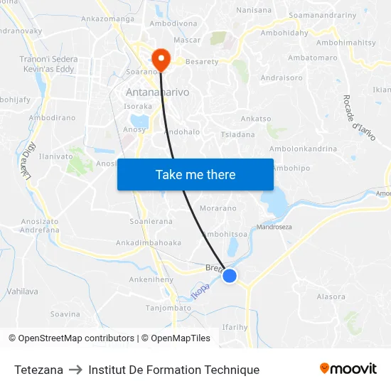 Tetezana to Institut De Formation Technique map