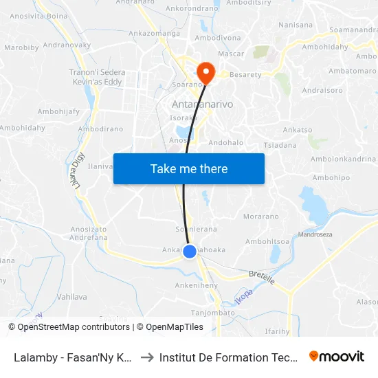 Lalamby - Fasan'Ny Karana to Institut De Formation Technique map