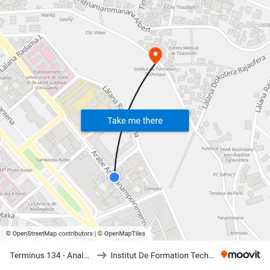 Terminus 134 - Analakely to Institut De Formation Technique map