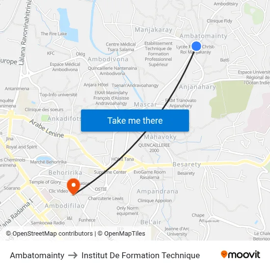 Ambatomainty to Institut De Formation Technique map