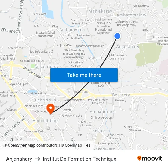 Anjanahary to Institut De Formation Technique map