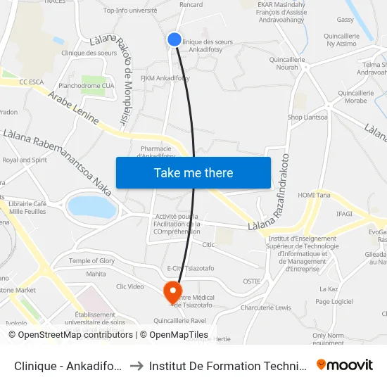 Clinique - Ankadifotsy to Institut De Formation Technique map