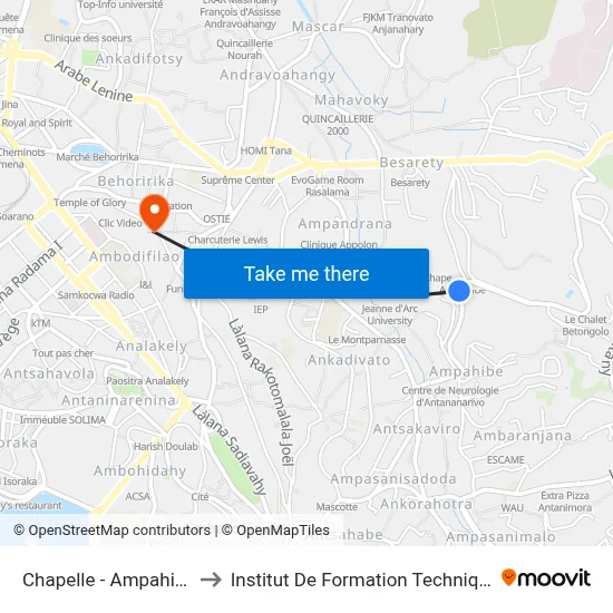 Chapelle - Ampahibe to Institut De Formation Technique map