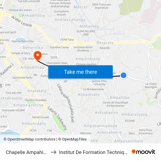 Chapelle Ampahibe to Institut De Formation Technique map