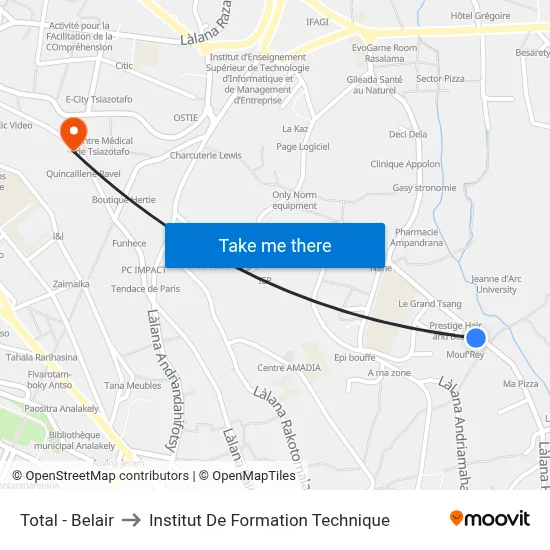 Total - Belair to Institut De Formation Technique map