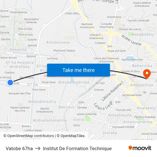 Vatobe 67ha to Institut De Formation Technique map