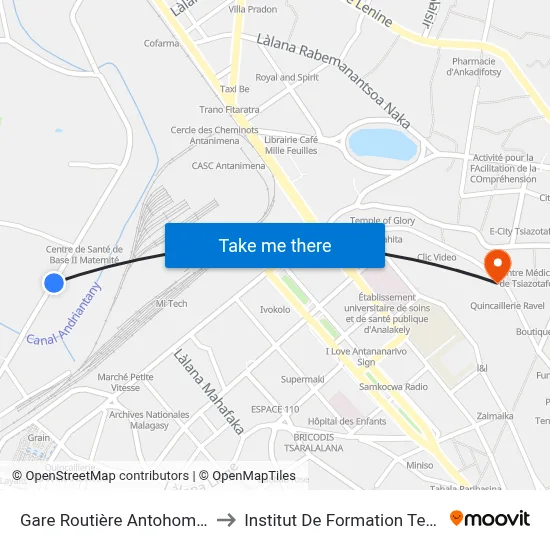 Gare Routière Antohomadinika to Institut De Formation Technique map