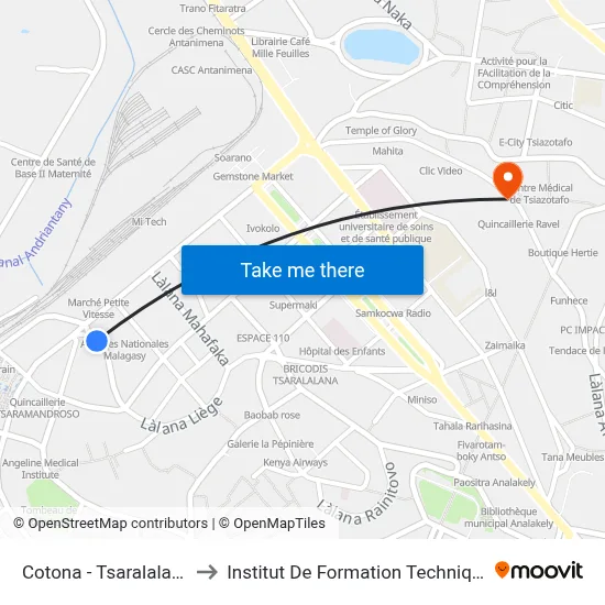 Cotona - Tsaralalana to Institut De Formation Technique map