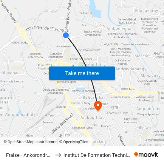 Fraise - Ankorondrano to Institut De Formation Technique map