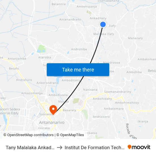Tany Malalaka Ankadikely to Institut De Formation Technique map