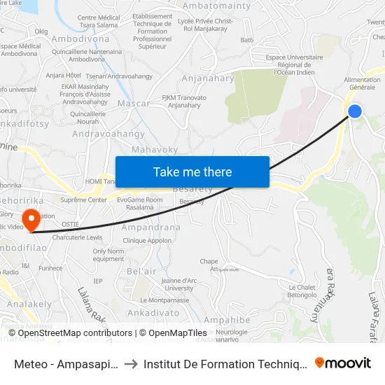 Meteo - Ampasapito to Institut De Formation Technique map