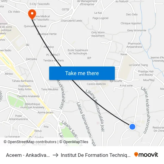 Aceem - Ankadivato to Institut De Formation Technique map