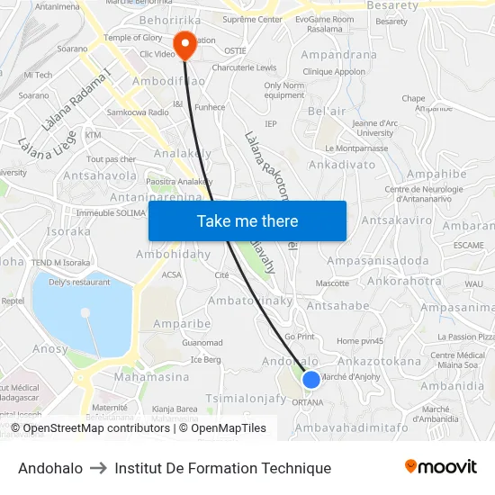 Andohalo to Institut De Formation Technique map