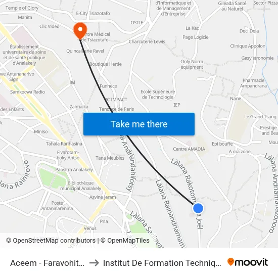 Aceem - Faravohitra to Institut De Formation Technique map