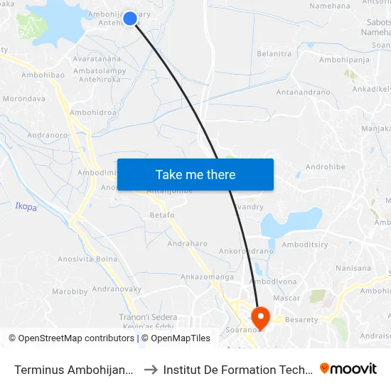 Terminus Ambohijanahary to Institut De Formation Technique map