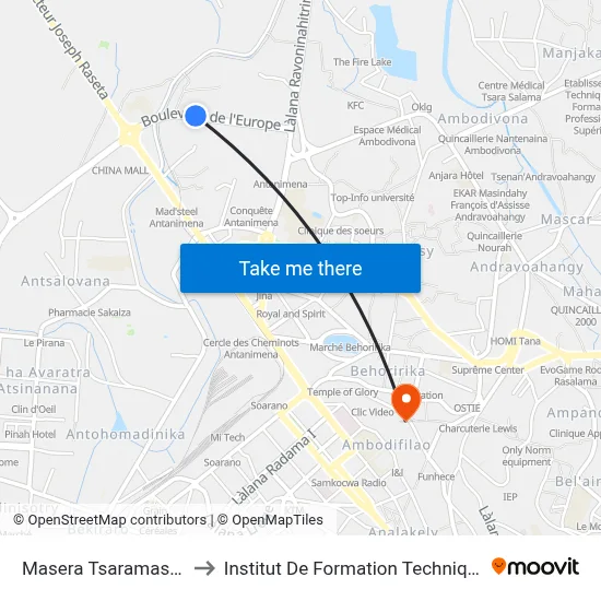 Masera Tsaramasay to Institut De Formation Technique map