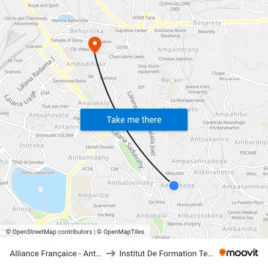 Alliance Françaice - Antsahabe to Institut De Formation Technique map