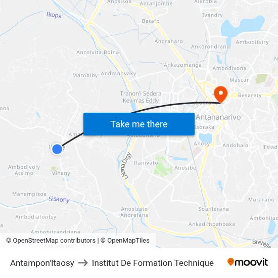 Antampon'Itaosy to Institut De Formation Technique map