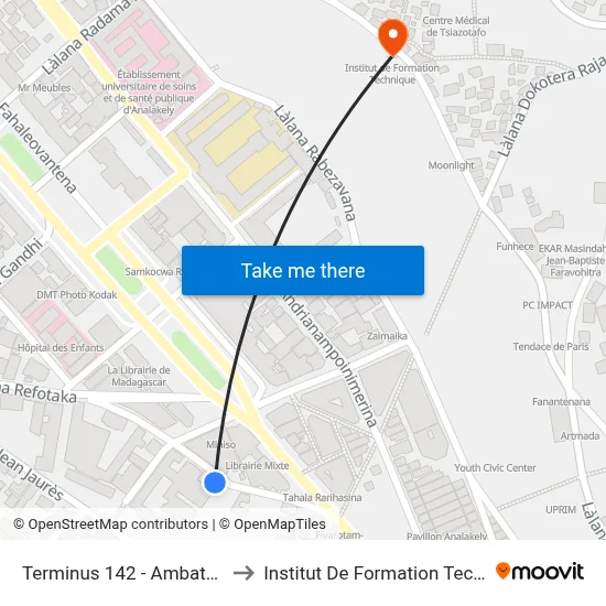 Terminus 142 - Ambatomena to Institut De Formation Technique map