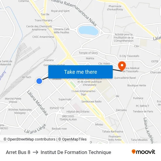 Arret Bus 8 to Institut De Formation Technique map