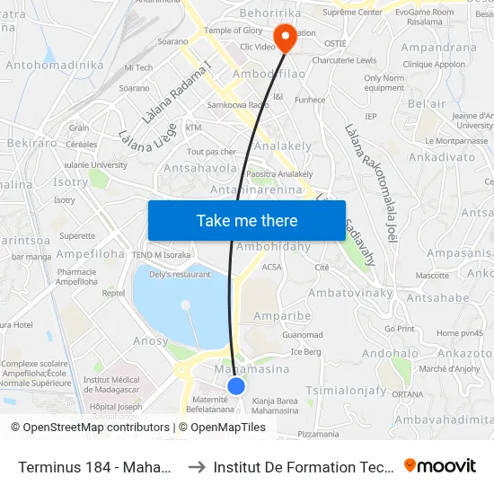 Terminus 184 - Mahamasina to Institut De Formation Technique map