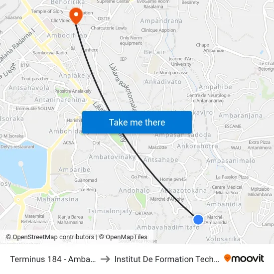 Terminus 184 - Ambanidia to Institut De Formation Technique map