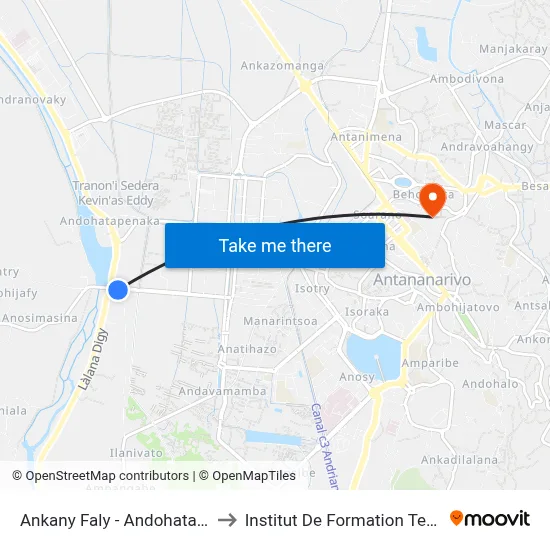 Ankany Faly - Andohatapenaka to Institut De Formation Technique map