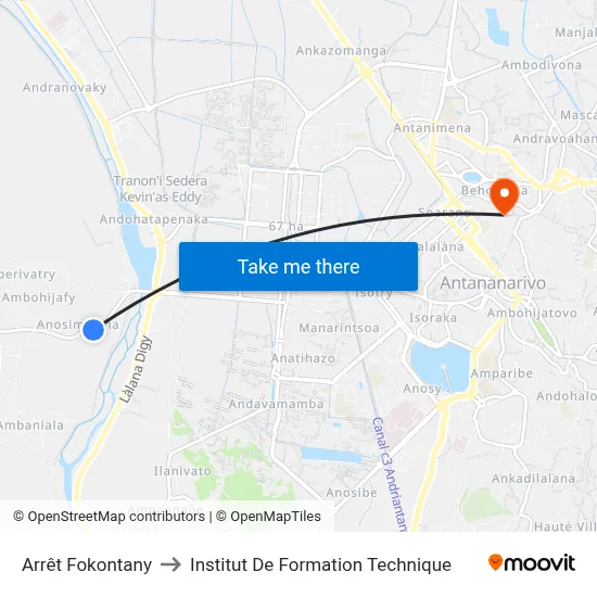 Arrêt Fokontany to Institut De Formation Technique map